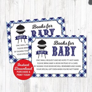 Boekaanvraagkaarten Marineblauw BabyQ, BBQ Babyshower Boekaanvraaginvoegsel, Afdrukbaar PDF-bestand, Direct downloaden