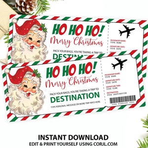 Billet de voyage surprise avec le père Noël, billet d'avion carte d'embarquement, cadeau de Noël imprimable, billet modifiable de vacances surprise TÉLÉCHARGEMENT IMMÉDIAT