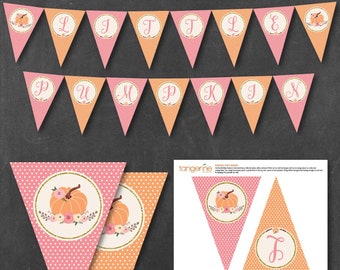 Little Pumpkin Baby Shower Banner, Girl Pumpkin Baby Shower, Fall Baby Shower, Pink and Gold, Printable Pdf File, Instant Download