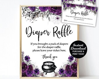 Diaper Raffle Sign and Cards, Halloween Baby Brewing Baby Shower, Diaper Request, Printable