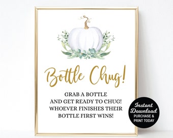 Bottle Chug Game, White Pumpkin Baby Shower, Coed Baby Shower Game, Baby Shower Activity, Coed Shower Game, Couples Shower Game