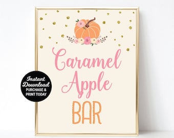 Caramel Apple Bar Sign, Pumpkin Birthday, Pumpkin Baby Shower, Printable Caramel Apple Sign, Fall Birthday, Food Sign, Dessert Sign