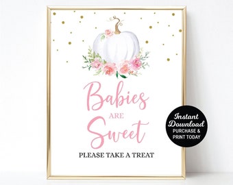 Pumpkin Babies Are Sweet Sign, Dessert Table Sign, Pumpkin Favor Sign, Pumpkin Baby Shower Treat Sign, Fall Girl Baby Shower