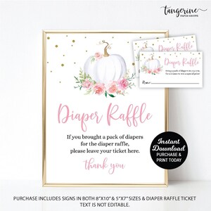 Pumpkin Diaper Raffle Sign and Ticket, White Pumpkin Diaper Raffle Insert, Diaper Request, Little Pumpkin Baby Shower, Fall Baby Shower
