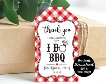 I Do BBQ Favor Tags, BBQ Engagement Thank you Tags, Bridal Shower, I do BBQ Thank You Label, Couples Engagement, Printable Favor Tag