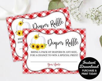 Pumpkin Diaper Raffle Cards, Diaper Raffle Insert, Sunflower Baby Shower Diaper Raffle Ticket, Fall Baby Shower, Printable, Instant Download