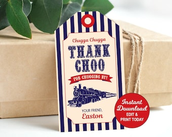 Train Favor Tags, Train Thank You Tags, Train Birthday Tags, Printable Train Tags, Personalized, PDF File INSTANT DOWNLOAD