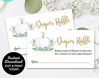 Pumpkin Diaper Raffle card, White Pumpkin Baby Shower, Diaper Request, Pumpkin Greenery Baby Shower, Fall Baby Shower, Printable