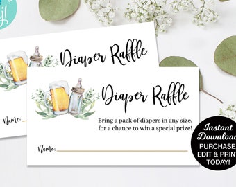 Diaper Raffle Tickets, A Baby is Brewing Diaper Request Cards, Beer Diaper Request, Beer Baby Shower, Printable