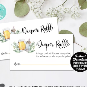 Diaper Raffle Tickets, A Baby is Brewing Diaper Request Cards, Beer Diaper Request, Beer Baby Shower, Printable