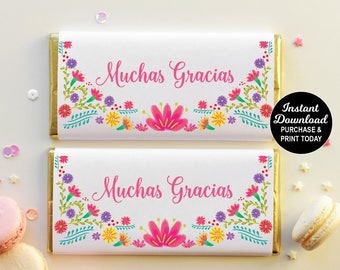 Fiesta Chocolate Bar Wrapper, Printable Candy Wrapper, Fiesta Birthday Favor, Fiesta Favor