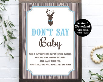 Little Buck Don't Say Baby Game, Printable Baby Shower Game, Deer Baby Shower Game, Baby Boy, Baby Shower Activities, Woodland Baby Shower