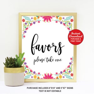 Fiesta Favors Sign, Fiesta Bridal Shower, Fiesta Baby Shower Decor, Mexican Floral Favors Sign, Fiesta Birthday, Instant Download PRINTABLE