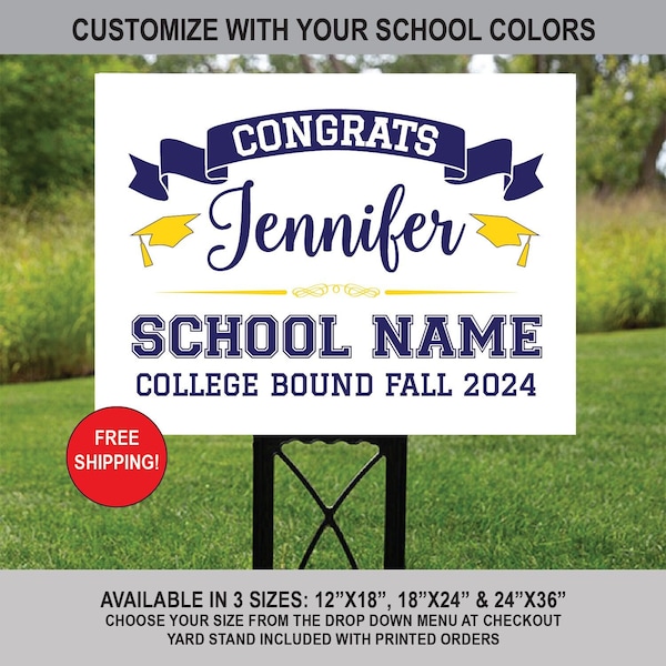 College Bound Sign, Graduation Yard Sign, Lawn Sign, Graduation Decoration, Class of 2024 High School Graduation, Personalized Sign