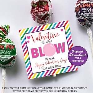 Blow Pop Valentines Day Card, Gum Valentines Tag, Kids Valentine Card, School Valentines Cards, Candy Printable Valentine, Valentine Tag