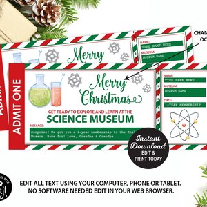 Science Museum Ticket, Museum Membership, Christmas Gift, Kids Christmas Gift, Editable Ticket, Editable Christmas Present