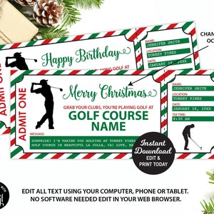 Christmas Golf Trip Ticket, Surprise Golf Ticket Printable, Golf Pass, Christmas Gift, Surprise Vacation, Editable Golf Ticket