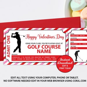 Golf Game Ticket, Editable Golf Game Gift Certificate, Valentines Day Golf Gift, Golf Tour, Valentines Gift, Printable Ticket, Surprise Golf