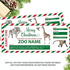 Zooticket, Zoomitgliedschaft, Weihnachtsgeschenk, bearbeitbares Zooticket, Weihnachtsgeschenk für Kinder, Weihnachtsgeschenk, Überraschungsgeschenkmitgliedschaft