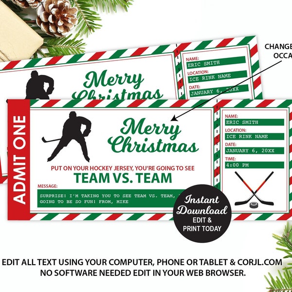 Christmas Hockey Game Ticket, Surprise Hockey Game Ticket Template, Christmas Gift, Fake Ticket, Surprise Game Ticket, Christmas Present