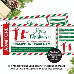Entrada al parque de trampolines, entrada editable al parque de saltos, entrada sorpresa de regalo de Navidad, regalo para niños, regalo de experiencia, regalo de Navidad, imprimible