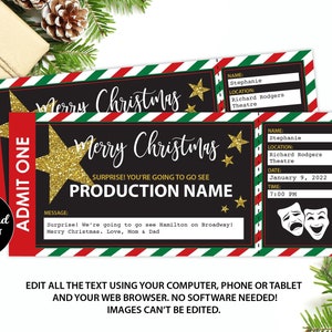 Weihnachtstheaterticket, bearbeitbares Broadwayticket, Musicalticket, Weihnachtsgeschenkkarte, Überraschungstheatergeschenk, Überraschungsticket