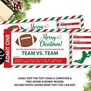 Christmas Football Game Ticket, Editable Football Ticket, Surprise Football Ticket, Game Ticket, Fake Game Ticket, Christmas Present