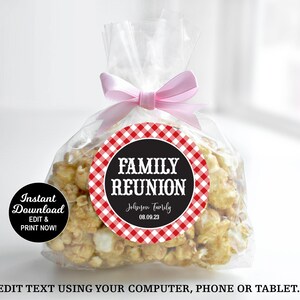 BBQ Family Reunion Favor Tag Template, Editable BBQ Label, Popcorn Label Tag, Editable Favor Tag, BBQ Favor Tag, Popcorn Sticker, Printable