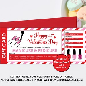 Maniküre Pediküre Ticket editierbar, Valentinstag Geschenk, Maniküre Geschenkkarte druckbar, Mani Pedi Geschenkgutschein, Valentinstag Geschenk für Frauen
