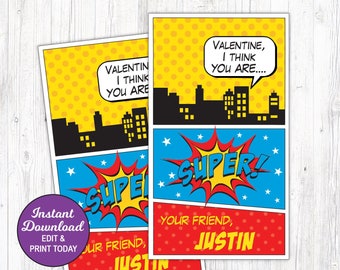 Superhero Valentine Printable, Kids Valentines, School Valentine, Toddler Valentines, Valentines Day Card , Super Friend Card