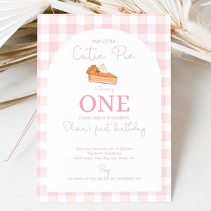 Editable Cutie Pie Birthday Invitation, Fall First 1st Birthday Party Invite Printable, Gender Neutral Pumpkin Pie Little Cutie Pie 0022