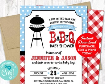 Baby Q Baby Shower Invitation, BBQ Baby Shower Invitation, Couples Baby Shower BBQ, backyard bbq baby shower invitations, Printable Pdf File