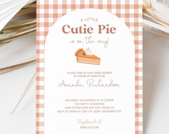 Editable Cutie Pie Baby Shower Invitation, Fall Autumn Baby Shower Invite Printable Gender Neutral Pumpkin Pie Invite, Little Cutie Pie 0020