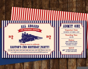Invitación de cumpleaños con temática de tren, invitación con temática de tren, fiesta con temática de tren, invitación con temática de billete de tren vintage, invitación imprimible