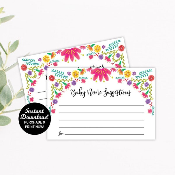 Fiesta Baby Name Suggestion Cards, Fiesta Baby Shower Activity, Printable Baby Name Card, Mexican Baby Shower, Instant Download