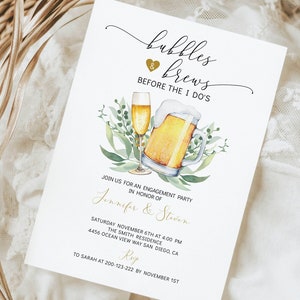 Editable Bubbles and Brews Before I Dos Invitation, Brewery Engagement Party Invite, Champagne Beer Bridal Shower Coed Wedding Shower 0027