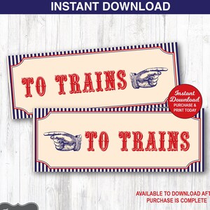 Train Direction Signs, Train Birthday Sign, Train Party Directional Signs, Vintage Train Sign, Printable PDF Sign, Instant Download