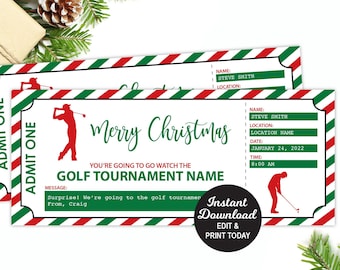 Golf Tournament Ticket, Editable Golf Game Gift Certificate, Christmas Golf Gift, Golf Tour, Christmas Gift, Printable Ticket, Fake Ticket