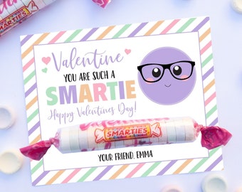 Smartie Valentines Day Tag Printable, Kids Valentine Card, School Valentines Cards, Candy Valentine, Printable Valentine