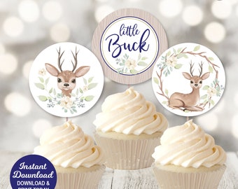 Little Buck Baby Shower Cupcake Toppers, Deer Baby Shower, Boy Baby, Woodland Baby Shower, Rustic, Printable, INSTANT DOWNLOAD