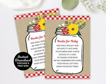 Baby Q Douche Boek Verzoekkaarten, Mason Jar Boek Invoegen, BBQ Baby Douche Boek Verzoekkaarten, Boeken voor Baby Uitnodiging Invoegen, Afdrukbaar