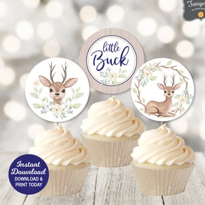 Little Buck Baby Shower Cupcake Toppers, Deer Baby Shower, Boy Baby, Woodland Baby Shower, Rustic, Printable, INSTANT DOWNLOAD