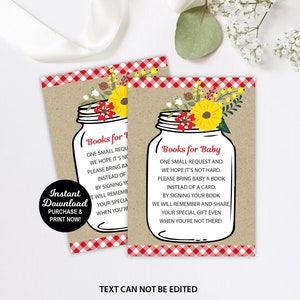 Baby Q Douche Boek Verzoekkaarten, Mason Jar Boek Invoegen, BBQ Baby Douche Boek Verzoekkaarten, Boeken voor Baby Uitnodiging Invoegen, Afdrukbaar