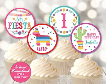 Fiesta Birthday Cupcake Toppers, Fiesta Birthday Decorations, First Birthday, Birthday Fiesta, Printable Pdf File INSTANT DOWNLOAD