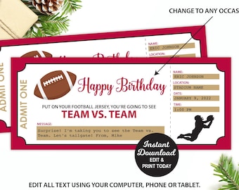 Boleto sorpresa para un juego de fútbol, boleto de regalo de fútbol, regalo de boleto editable, regalo de Navidad, regalo de cumpleaños, boleto de juego imprimible, boleto falso