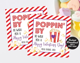 Popcorn Valentines Day Tag Printable, Kids Valentine Card, School Valentines Cards, Popcorn Valentine, Printable Valentine