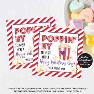 Popcorn Valentines Day Tag Printable, Kids Valentine Card, School Valentines Cards, Popcorn Valentine, Printable Valentine