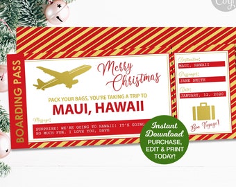Surprise Trip, Airplane Ticket, Boarding Pass, Christmas Gift, Printable, Surprise Vacation, Editable Ticket, INSTANT DOWNLOAD