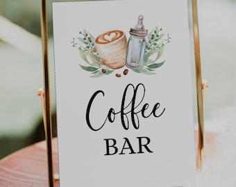 Coffee Baby Shower Coffee Bar Sign A Baby is Brewing Decoration Greenery Gender Neutral Instant Download