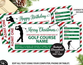 Christmas Golf Trip Ticket, Surprise Golf Ticket Printable, Golf Pass, Christmas Gift, Surprise Vacation, Editable Golf Ticket